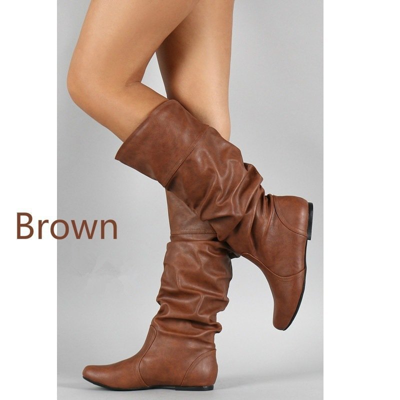 Damen Kniehohe Slouch Stiefel Mit Flachem Absatz