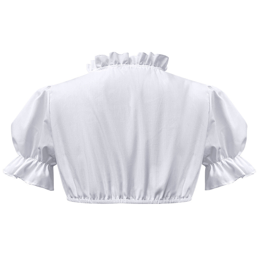 Vorderansicht einer festlichen Damen-Dirndlbluse mit Rüschendetails