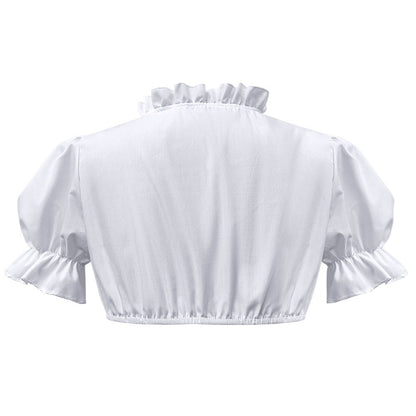 Vorderansicht einer festlichen Damen-Dirndlbluse mit Rüschendetails