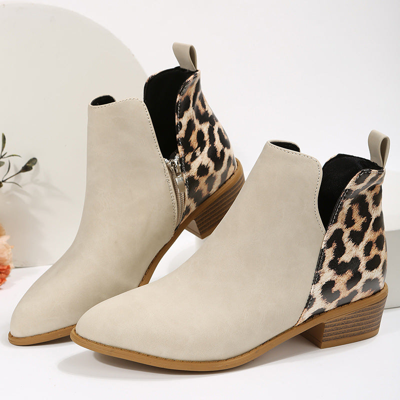 Damen Chelsea Boots in knöchelhoher Ausführung mit Leoparden-Fersenpaneel