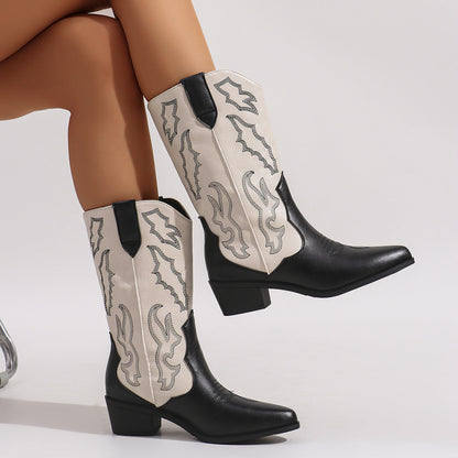 Damen-Cowboystiefel mit spitzer Zehenkappe und Stickdetails
