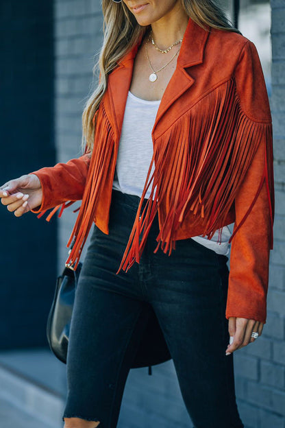 Innenansicht der wendbaren Crop-Jacke mit Fransen