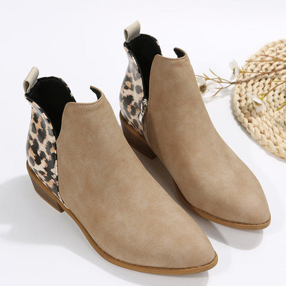 Damen Knöchelhohe Chelsea Boots Mit Leoparden Fersenpaneel