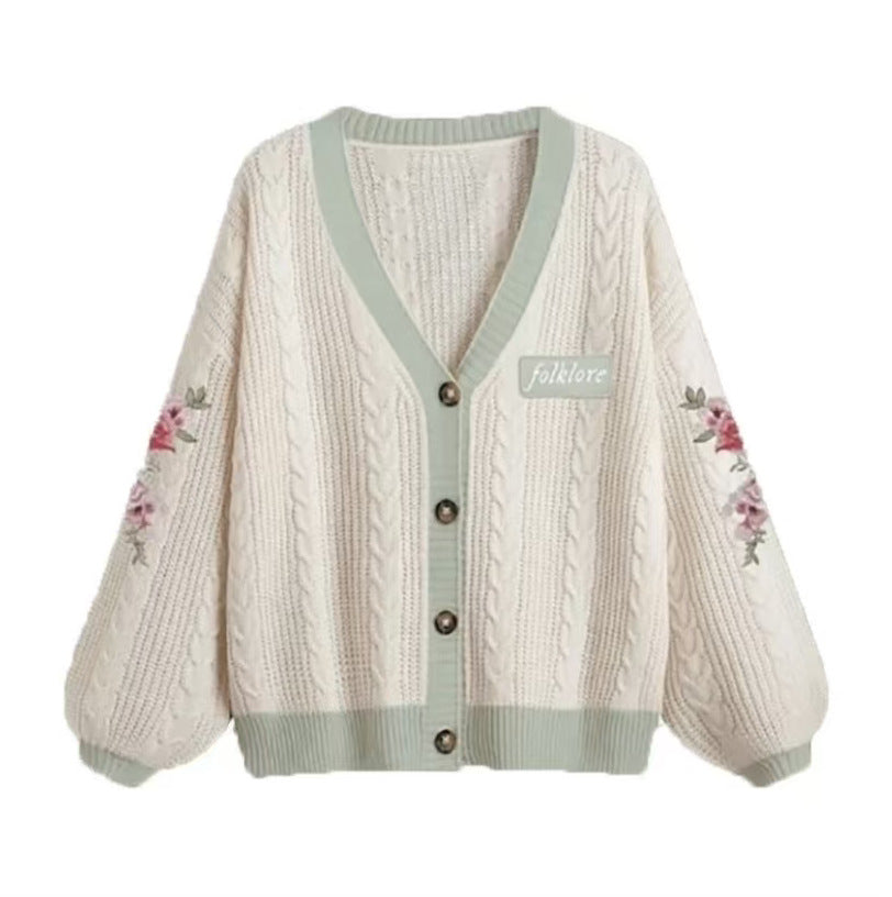 Oversize-Strickcardigan für Damen mit auffälliger Ärmelstickerei