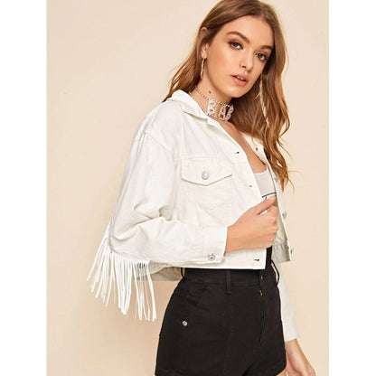 Frontansicht der kurzen Fransenjacke für Damen