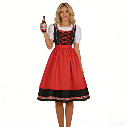 Damen-Dirndlkleid mit besticktem Mieder, Puffärmeln und passender Schürze