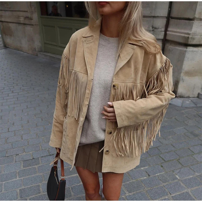 Damen-Fransenjacke aus Wildleder für lässige Freizeitlooks