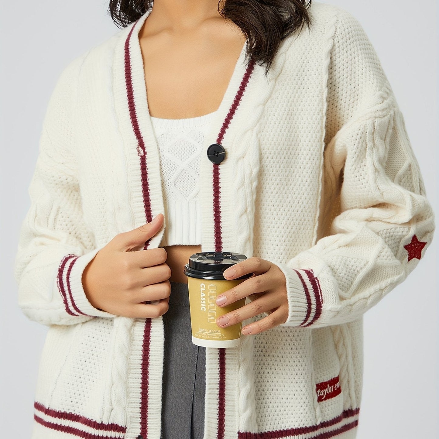 Lange Ärmel mit gestrickten Bündchen am Damen-Cardigan