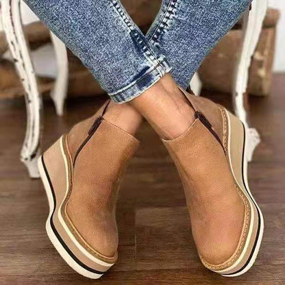 Damen Keilabsatz Stiefelette Mit Verstecktem Plateau