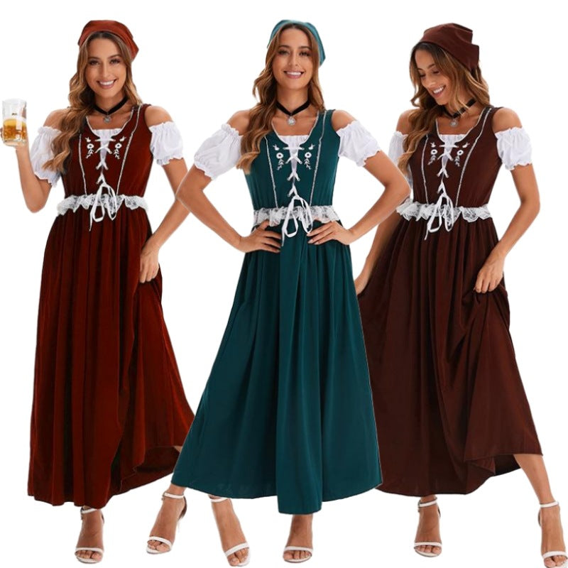 Langes Damen-Trachtenkleid im Dirndlstil mit dekorativer Corsage-Schnürung