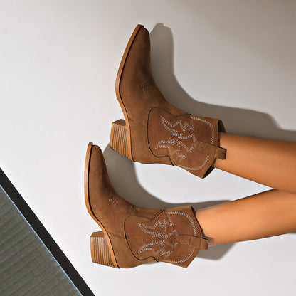 Detailansicht der kunstvollen Stickerei am Schaft der Damen-Westernboots