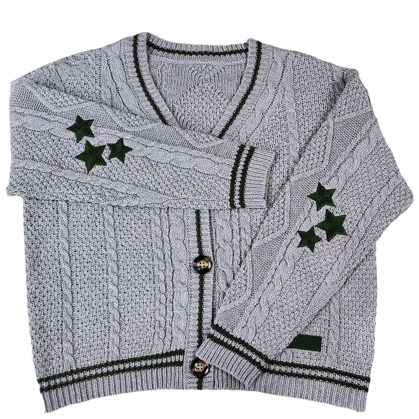 Damen Oversized Zopfmuster Cardigan Mit Sternapplikationen