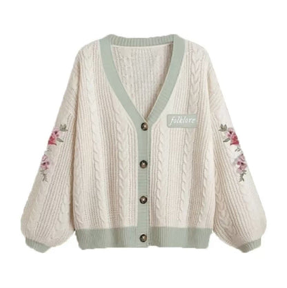 Damen-Cardigan mit V-Ausschnitt, Knopfleiste und dekorativem Zopfmuster