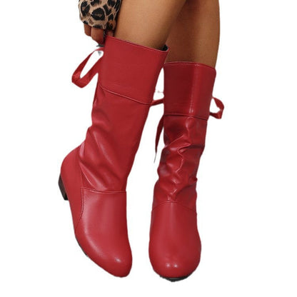 Detailaufnahme des gerafften Schafts der Damenstiefel