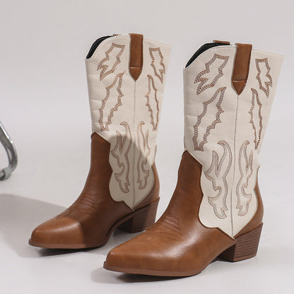 Nahaufnahme der dekorativen Stickerei am Schaft der Stiefel