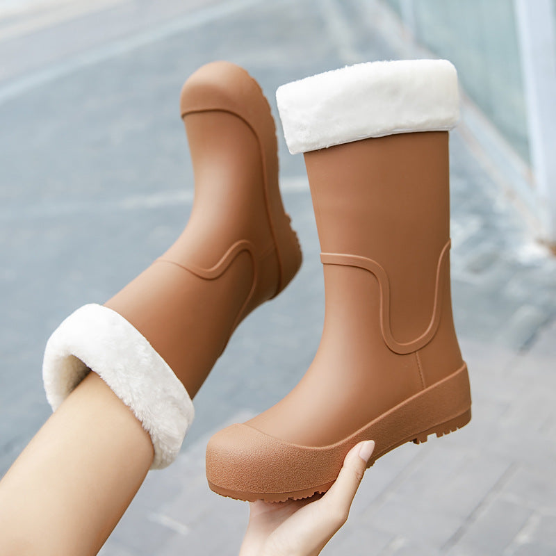Damenstiefel aus wasserdichtem Gummi mit mittelhohem Schaft