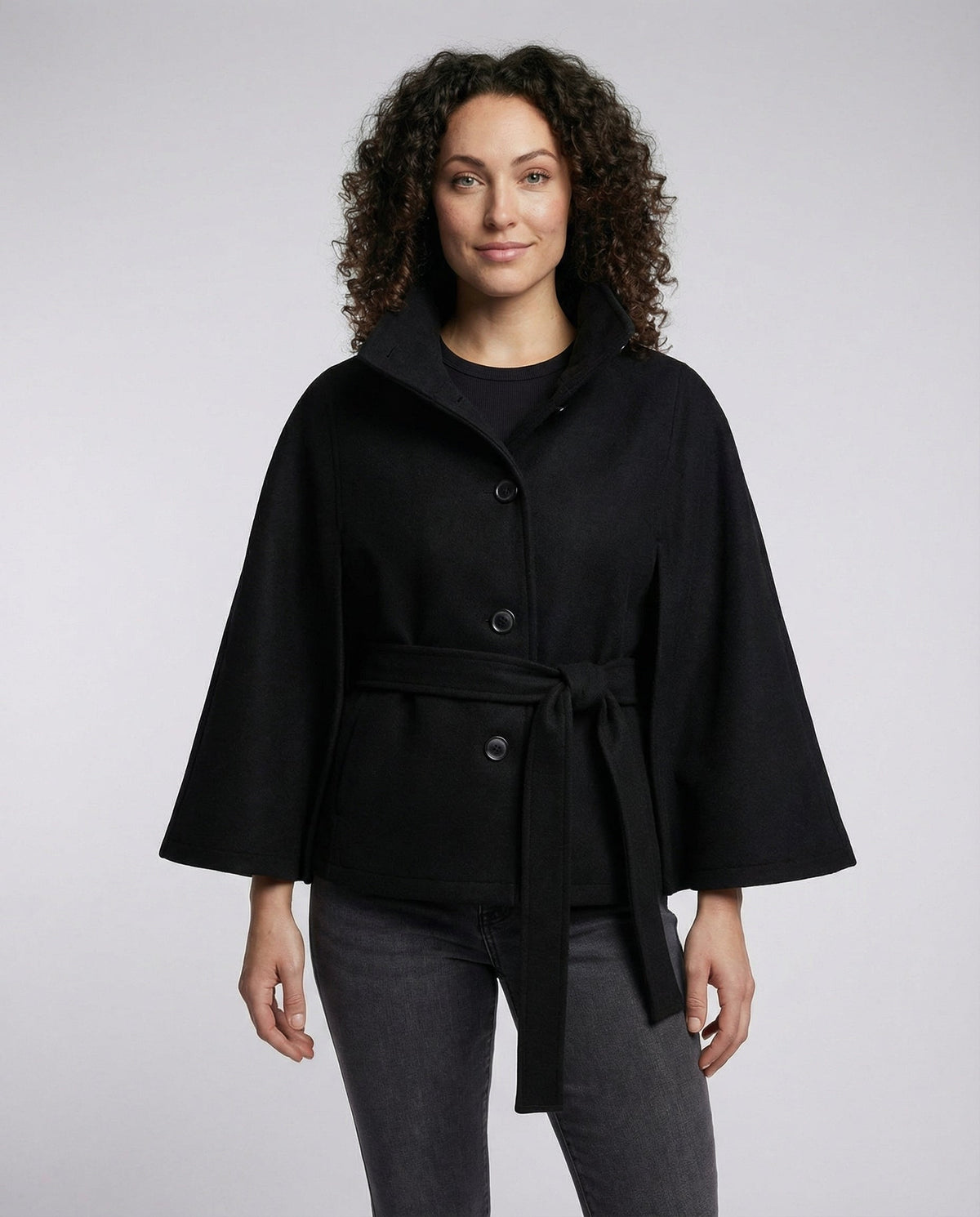 Damen Wickeljacke Mit Stehkragen Und Weiten Ärmeln
