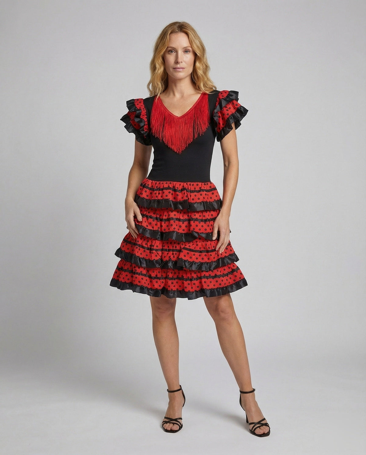 Damen-Flamenco-Tanzkleid mit Fransen und Volantrock