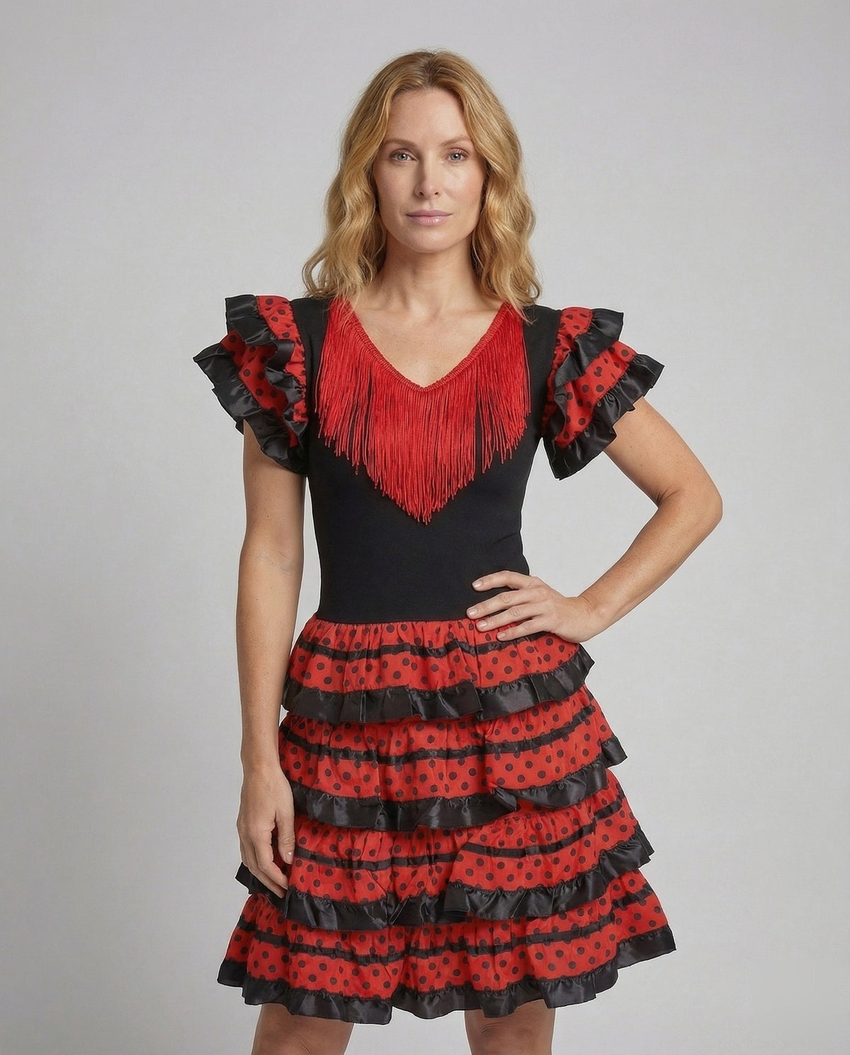 Flamenco-Tanzkleid für Damen mit markantem V-Ausschnitt