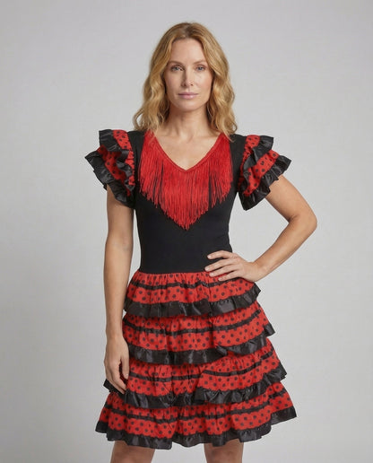 Flamenco-Tanzkleid für Damen mit markantem V-Ausschnitt