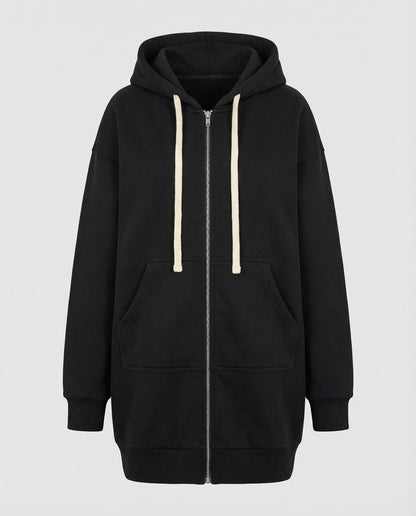 Damen Knielanger Zip Hoodie Mit Kapuze
