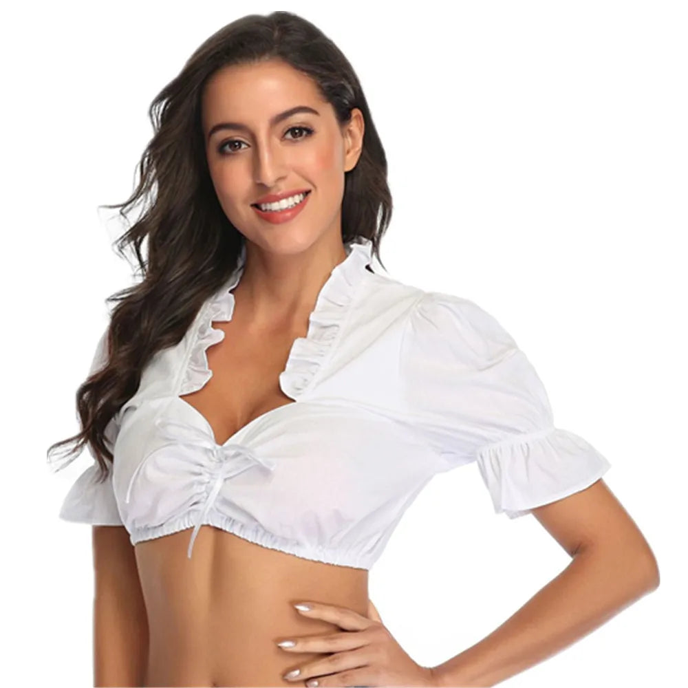 Damen-Dirndlbluse in Weiß mit kurzem Schnitt für das Oktoberfest