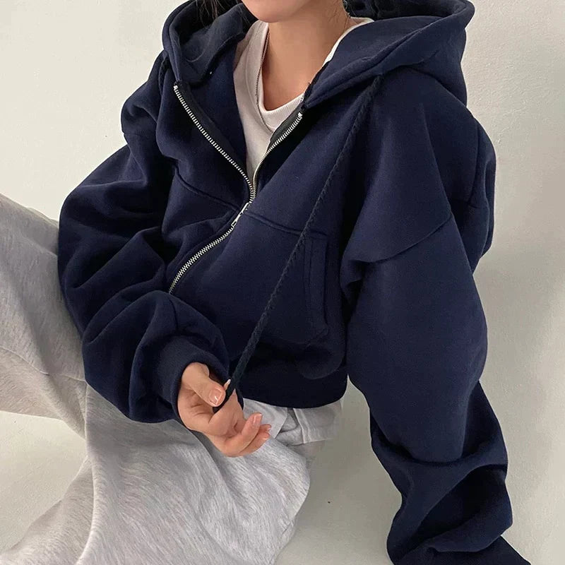 Damen Sweatjacke Mit Reißverschluss Lockerer Schnitt