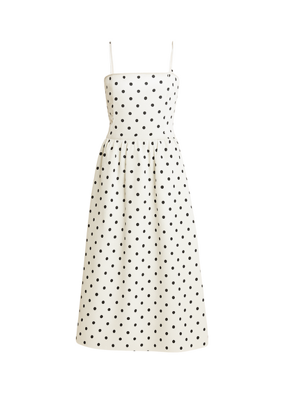 Retro Damen Midikleid mit Spaghettiträgern und schwarz-weißem Polka-Dot-Design