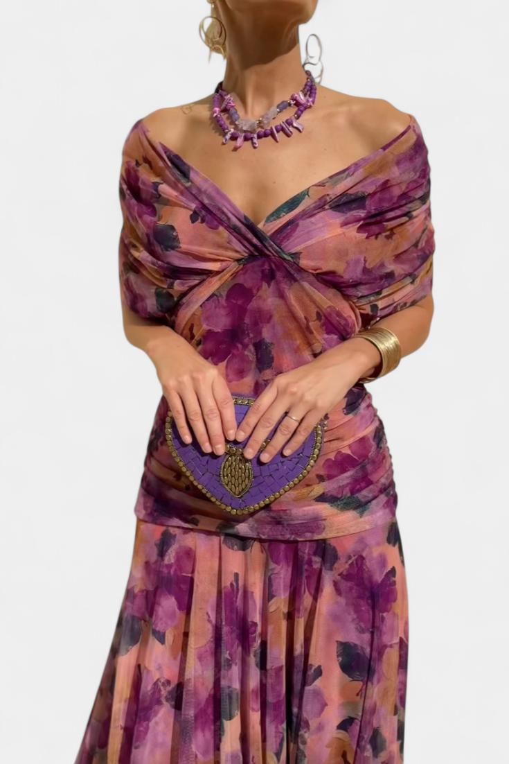 Damen Maxikleid Blumenmuster V Ausschnitt
