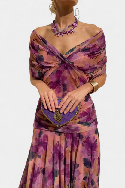 Damen Maxikleid Blumenmuster V Ausschnitt