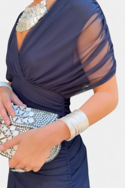 Damen Maxikleid Blumenmuster V Ausschnitt