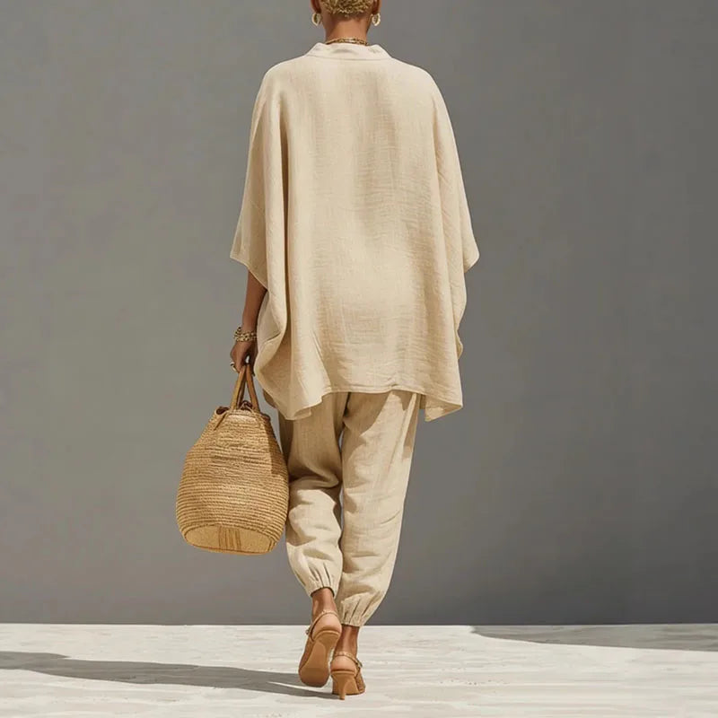 Luftiges Damen Set in Leinen-Optik mit weiter Passform für sommerliche Boho-Looks