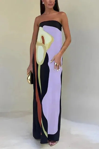 Luftiges Damen Maxikleid mit abstraktem Muster für Sommer und Urlaub