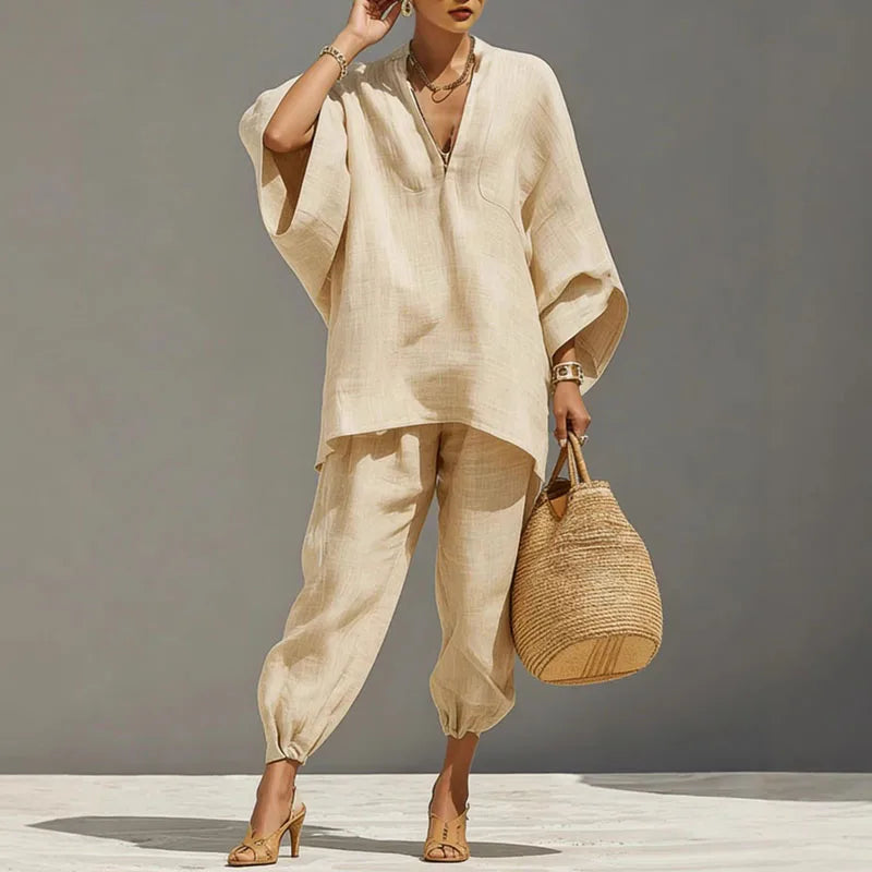 Damen Zweiteiler Aus Leinen Im Boho Stil