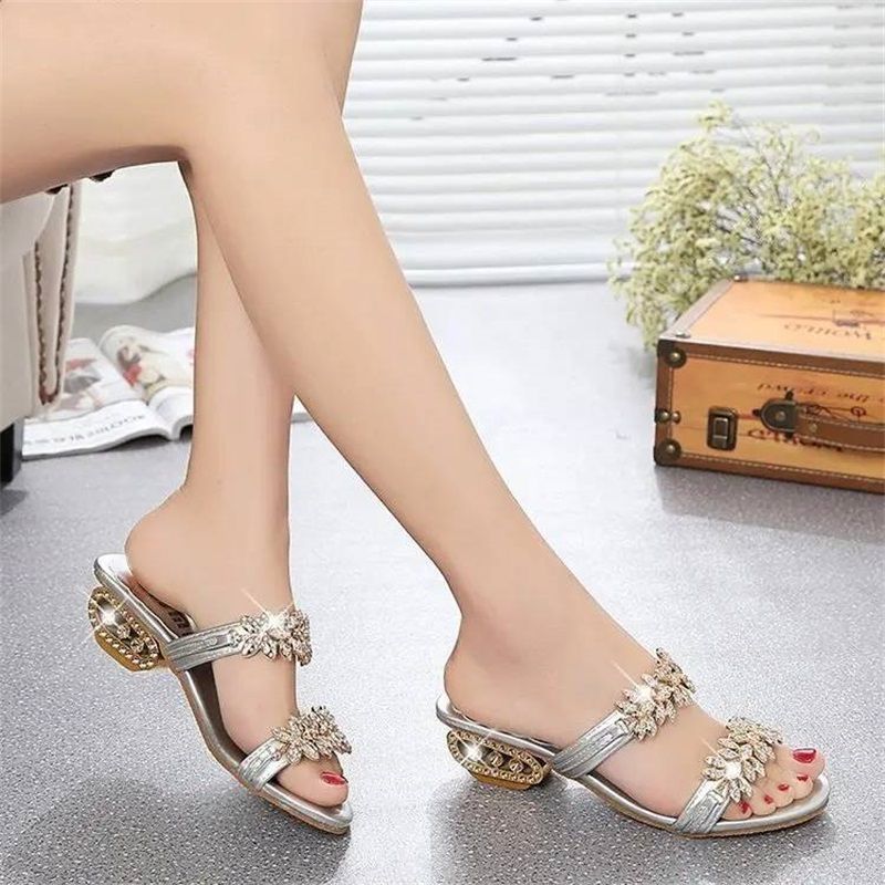 Damen Sandalen mit Strassverzierung und offener Zehenpartie