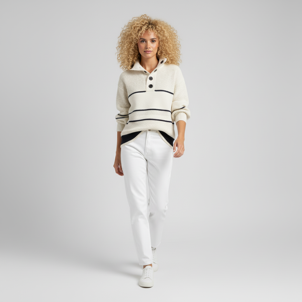 Damenpullover mit gestreiftem Muster und weicher Strickoptik