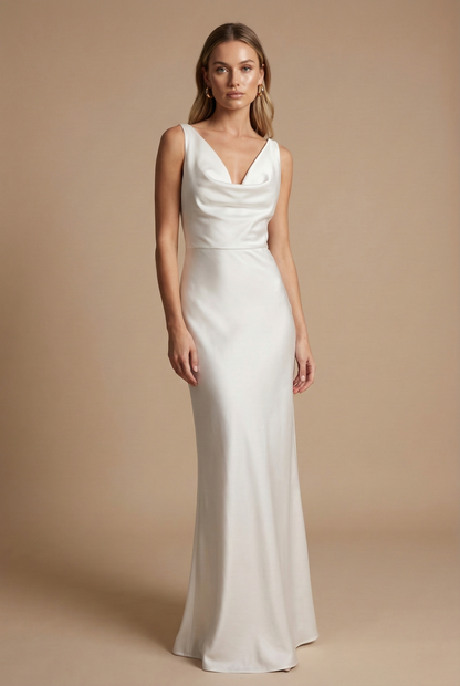 Damen-Maxikleid aus Satin mit drapiertem Ausschnitt in der Gesamtansicht
