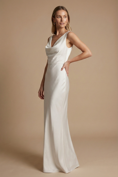Elegantes Damen-Maxikleid aus Satin mit fließender, bodenlanger Silhouette