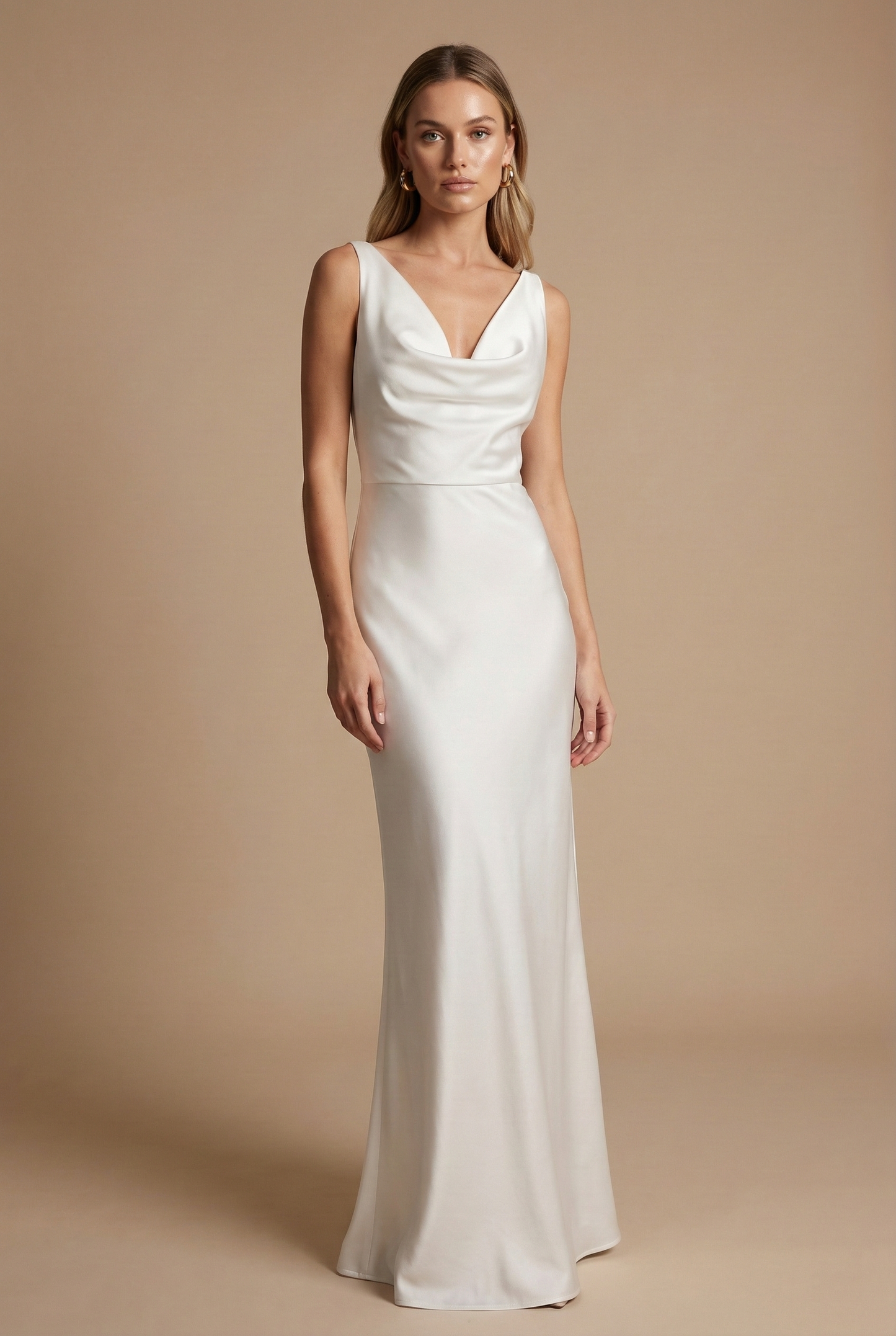 Damen Maxikleid Aus Satin Mit Drapiertem Ausschnitt