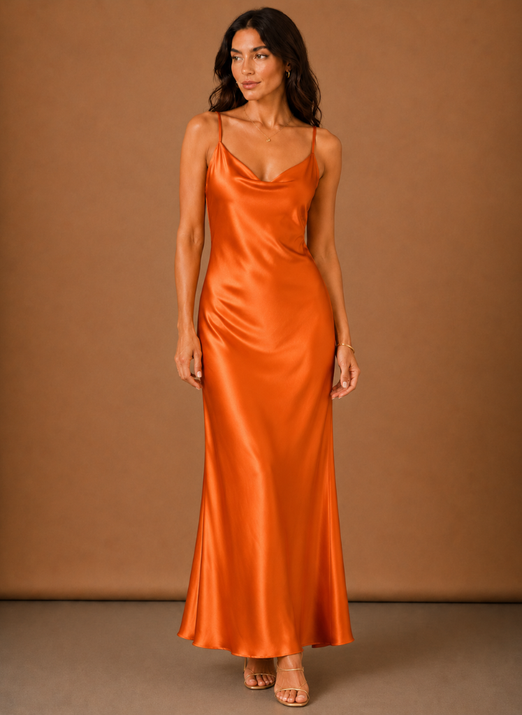Damen Abendkleid aus Satin in Maxi-Länge für festliche Anlässe
