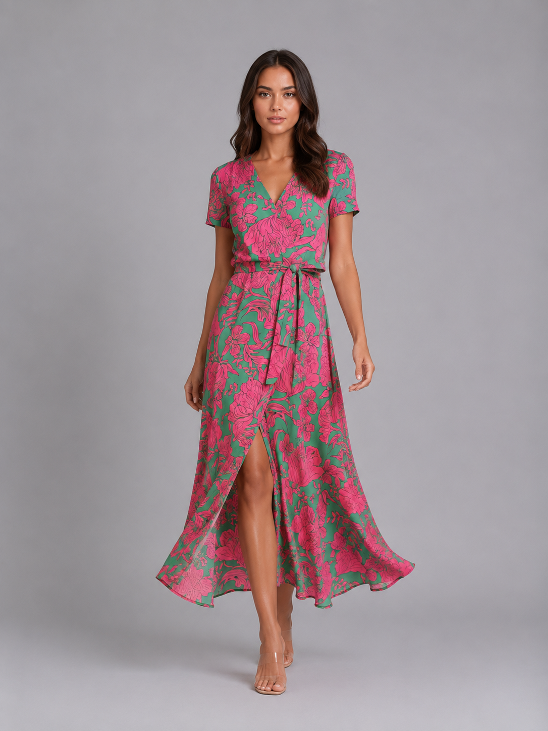 Rückansicht des Damen Midikleids mit floralem Print