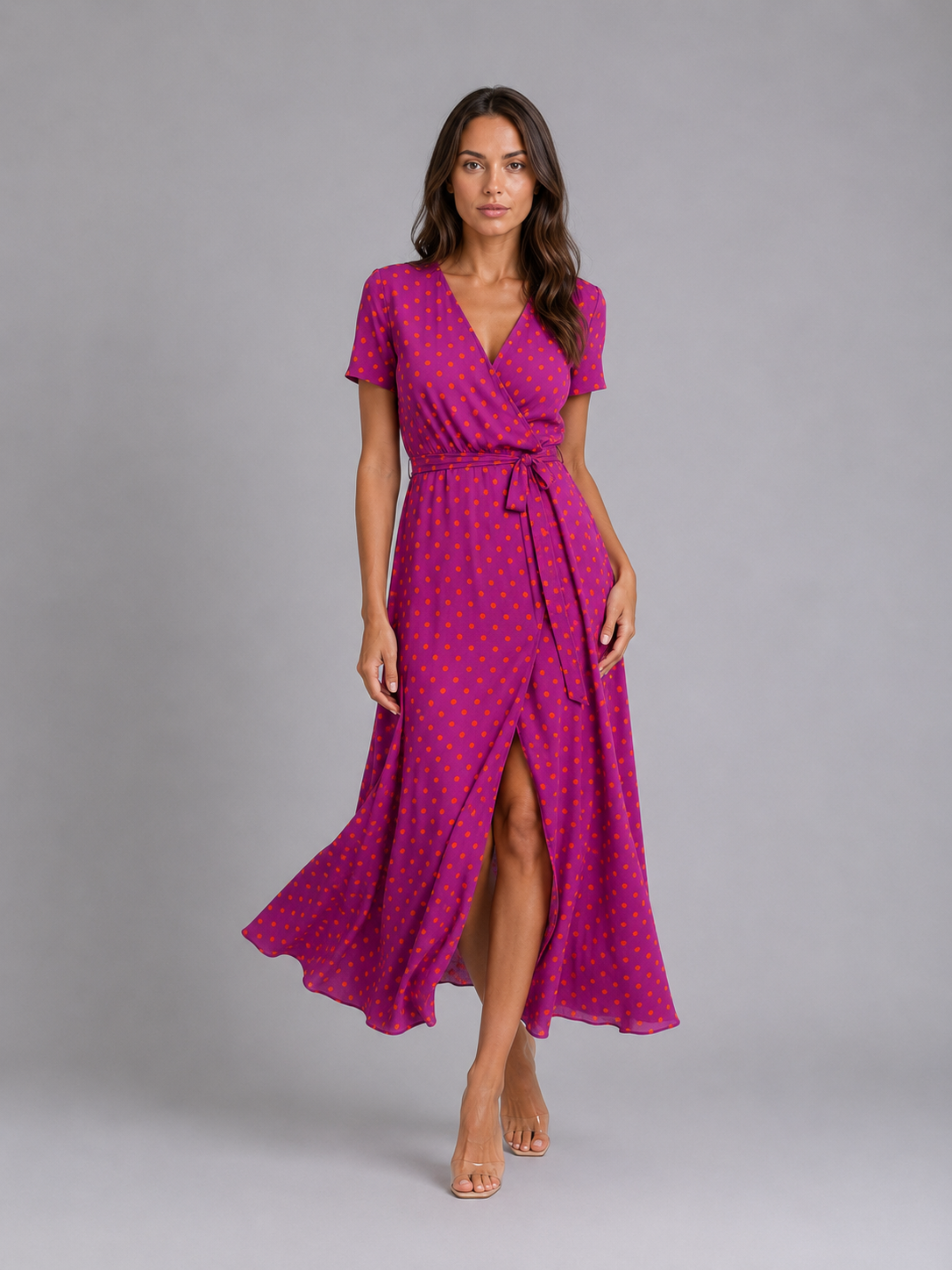 Damen Wickel Midikleid Mit Blumenmuster