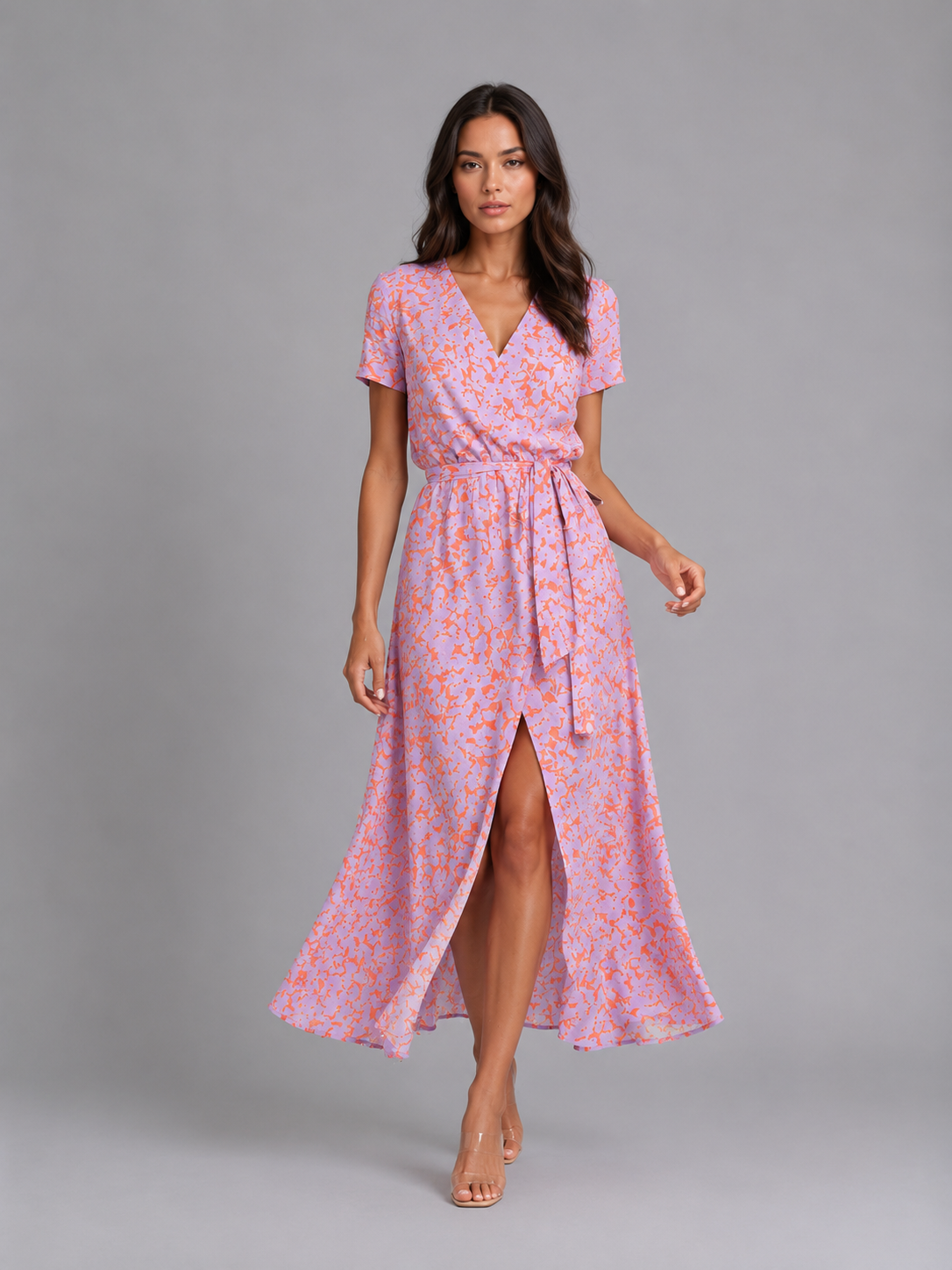 Damen Wickel Midikleid Mit Blumenmuster