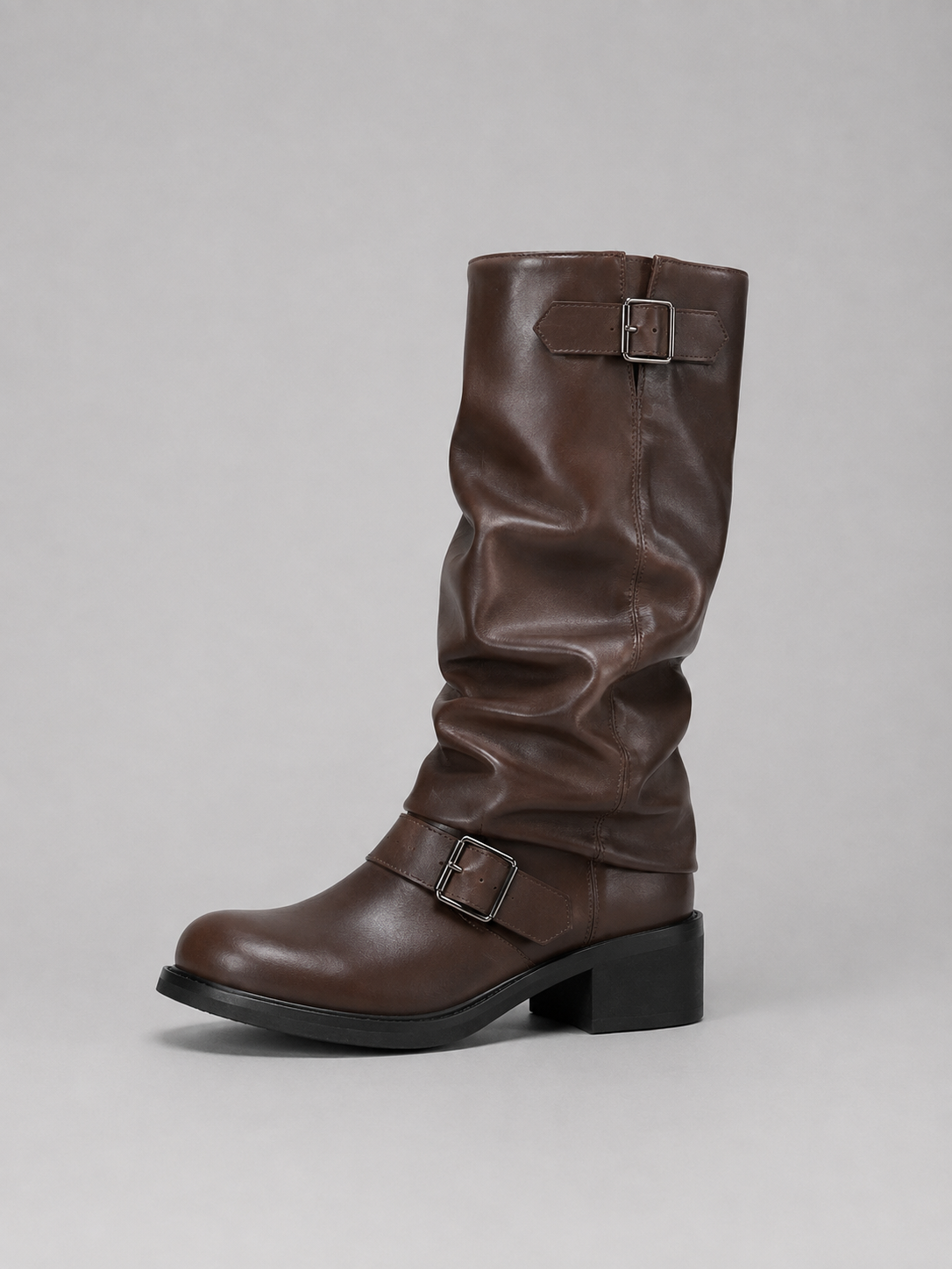 Damen kniehohe Biker Boots mit markanten Schnallendetails