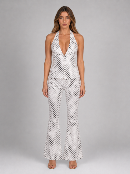 Damen Zweiteiler mit Punkten aus Haltertop und weiter Hose in sommerlichem Look