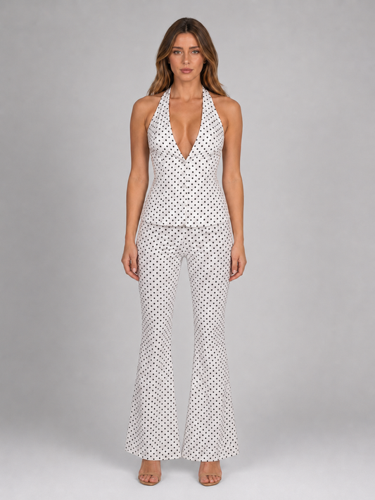 Damen Zweiteiler mit Punkten aus Haltertop und weiter Hose in sommerlichem Look