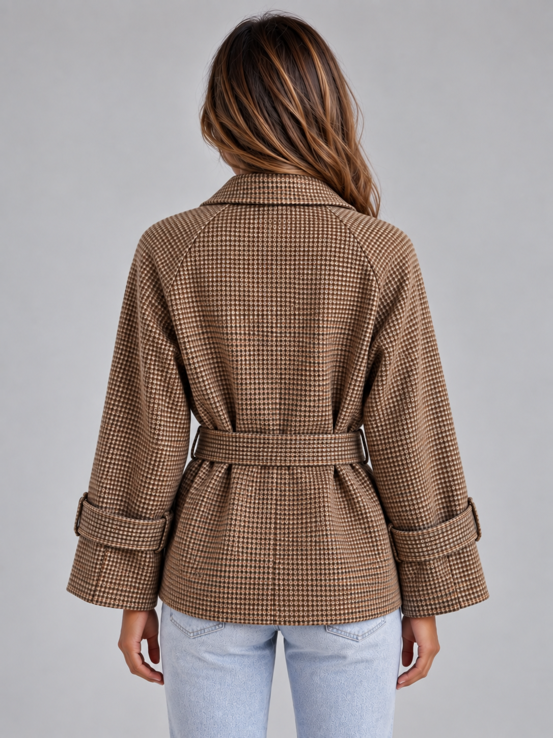 Damen-Trenchcoat mit zweireihiger Knopfleiste und klassischem Karomuster