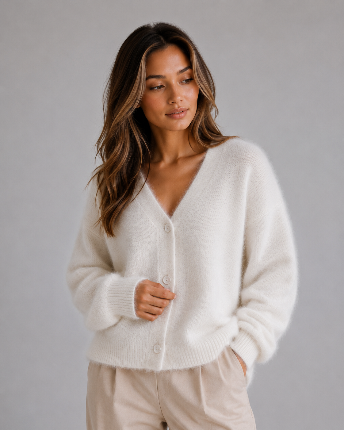 Damen Strickcardigan Mit V Ausschnitt Und Knopfleiste