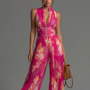 Damen Jumpsuit mit weitem Bein und Blumenprint in Rückansicht