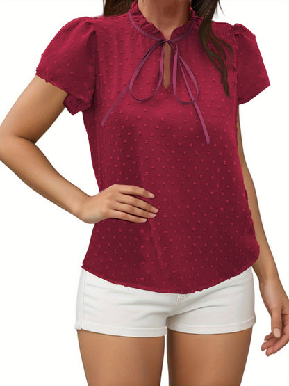 Damenbluse Mit Puffärmeln Und Schnürung Unifarben